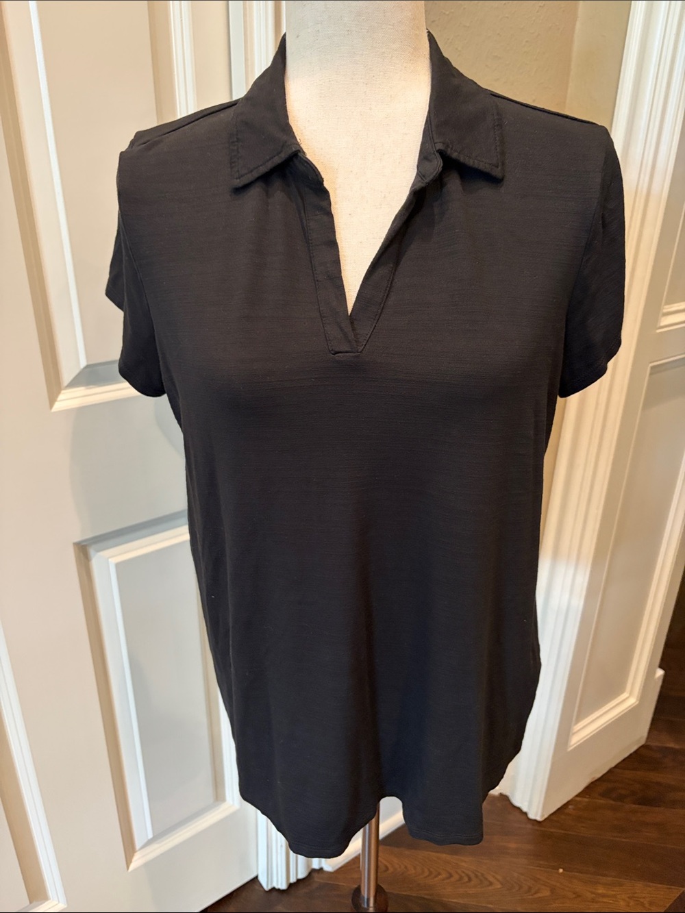 J.Jill Wearever Collection Split-Neck Polo Black S